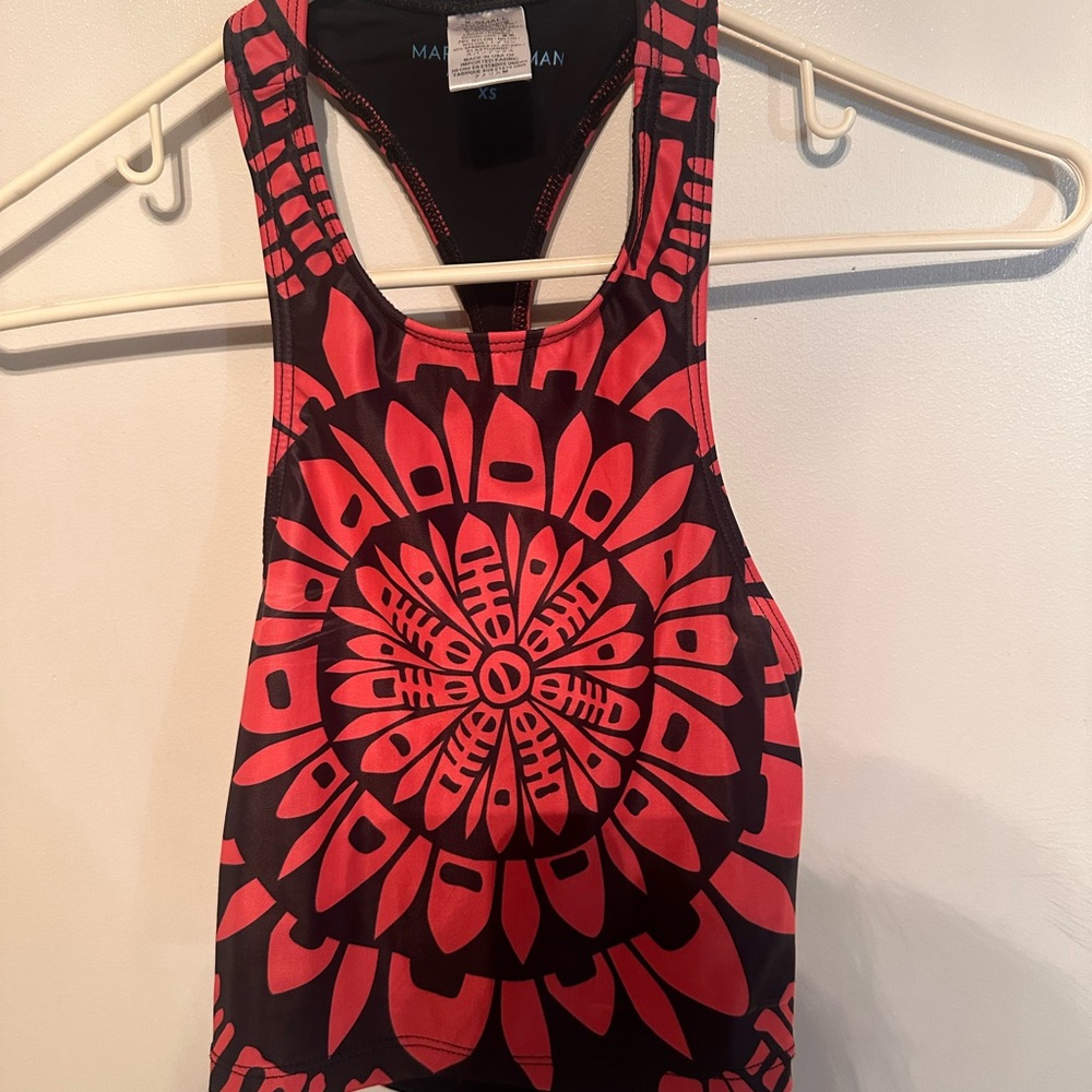 Mara Hoffman Active Red Black Mandala Printed Crop Athletic Tank Top XS